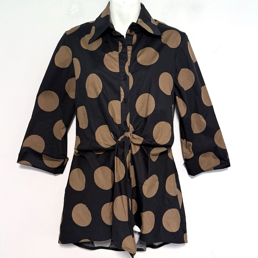 Couleur By Finley Sylvia Button Front 3/4 Sleeve Tunic Sz L Polka Dot USA
